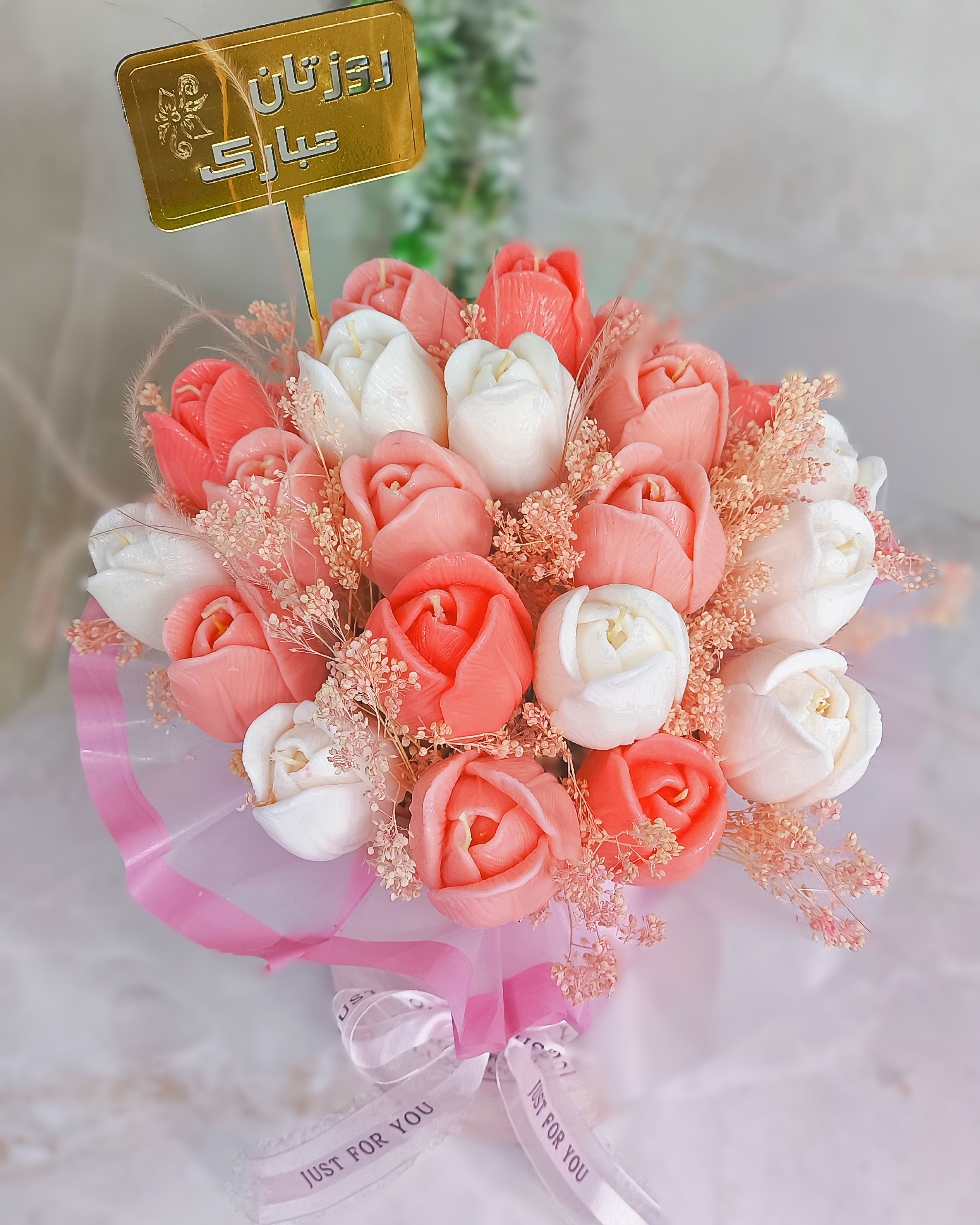 باکس شمع گل لاله صورتی مناسب هدیه و دکوری
